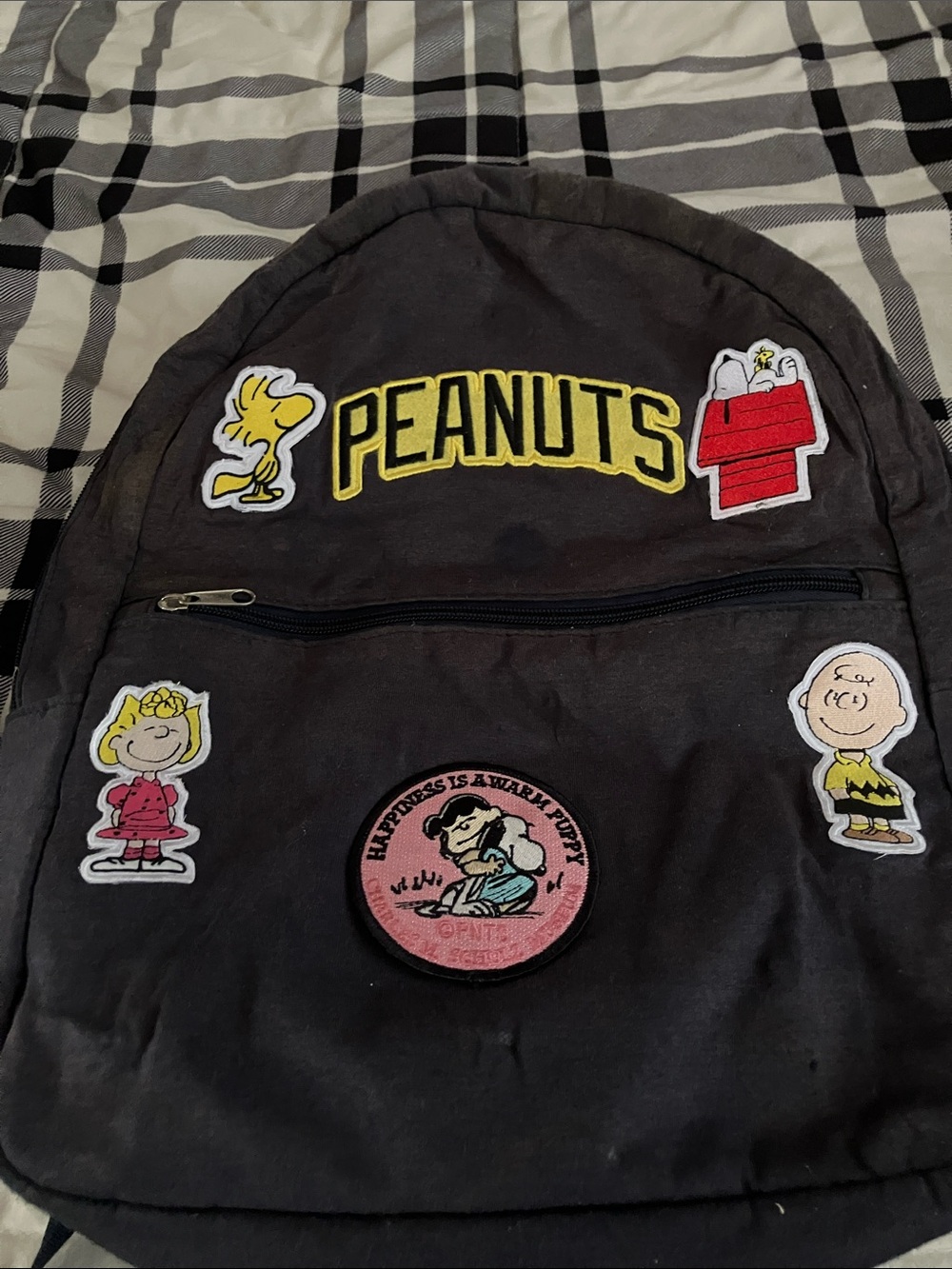 Peanuts Black Backpack with Colorful Character Patches